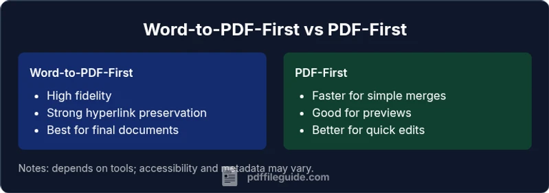 Comparison infographic showing Word-to-PDF-first vs PDF-first merge workflows