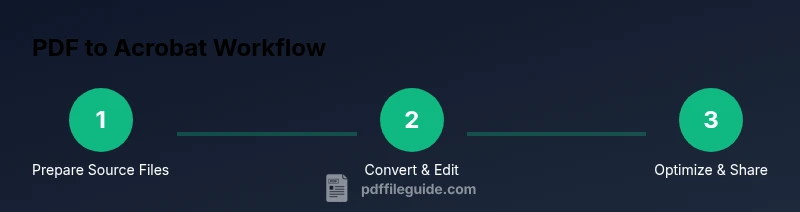 Three-step infographic showing Prepare, Convert/Edit, and Optimize/Share for PDF to Acrobat