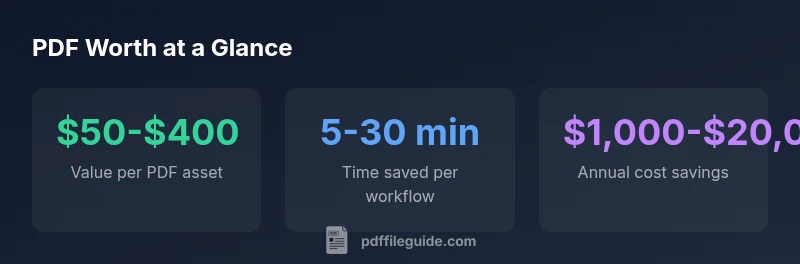 Infographic showing PDF value metrics: value per PDF, time saved, annual savings