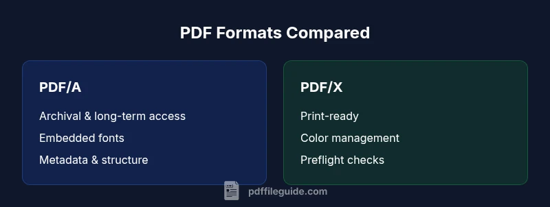 Comparison of PDF/A and PDF/X formats for archival vs print workflows