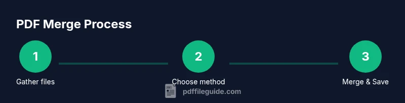 Infographic showing a three-step PDF merging process