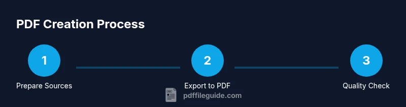 Process diagram showing three steps: Prepare Sources, Export to PDF, Quality Check