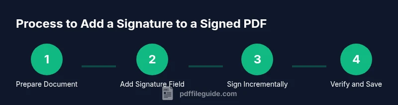 Process diagram showing four steps to add a second signature to a signed PDF