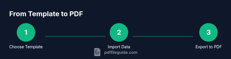 Infographic showing a three-step calendar print pdf process: template -> data -> export