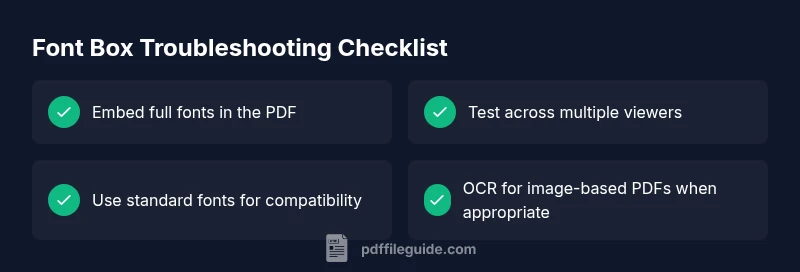 Checklist for troubleshooting PDF font boxes and fonts