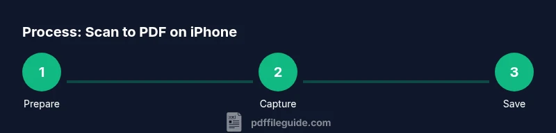 Process diagram showing steps to convert documents to PDF with iPhone camera