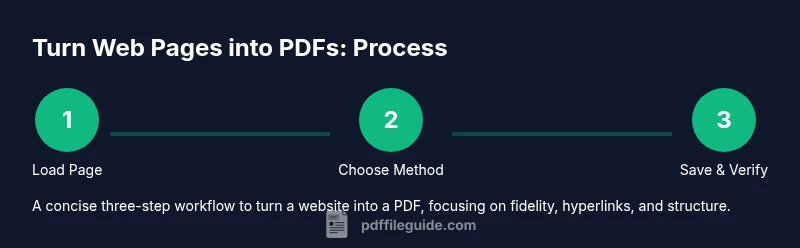 Infographic showing a 3-step process to convert a webpage to PDF