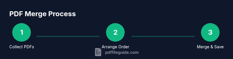 Infographic showing a three-step PDF merge process