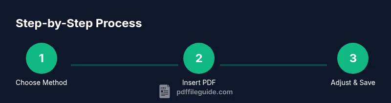 Process diagram showing steps to insert a PDF into Word