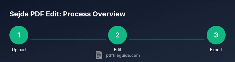 Infographic showing upload, edit, export steps for Sejda PDF Edit