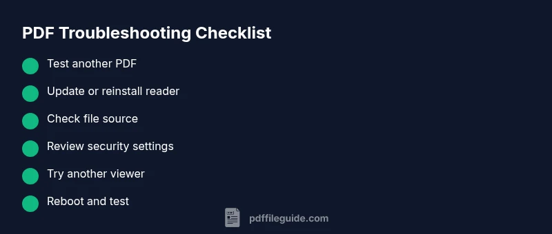 Checklist infographic for troubleshooting PDF opening issues