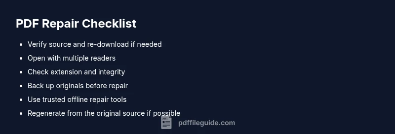 Checklist infographic for repairing a damaged PDF