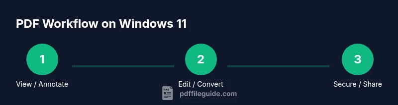 Three-step process showing view/annotate, edit/convert, secure/share on Windows 11