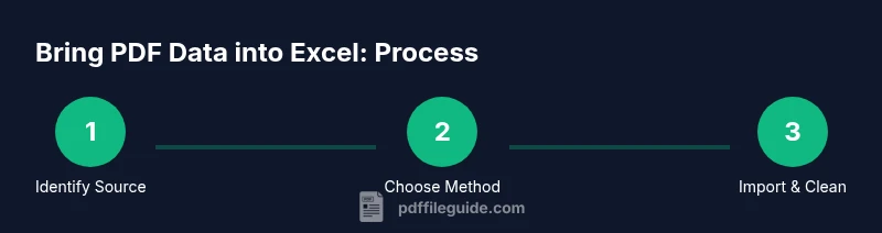 Infographic showing a 3-step process to import PDF data into Excel