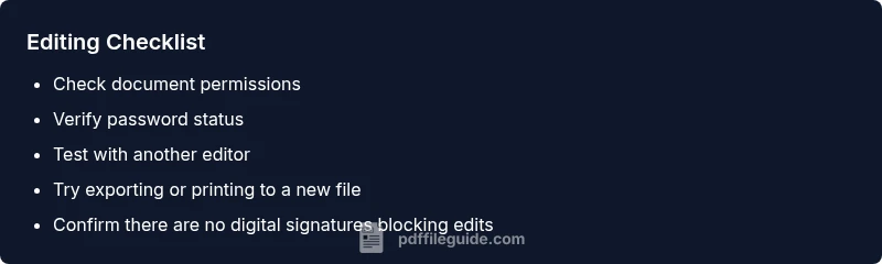 Checklist for PDF editing permissions and protections