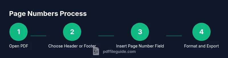 Process diagram showing steps to add page numbers to a PDF
